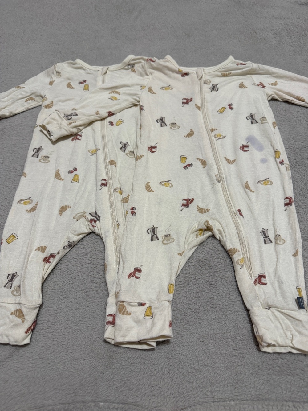 Neutral Cream Kids One-Piece Sleeper with Breakfast Print for twins